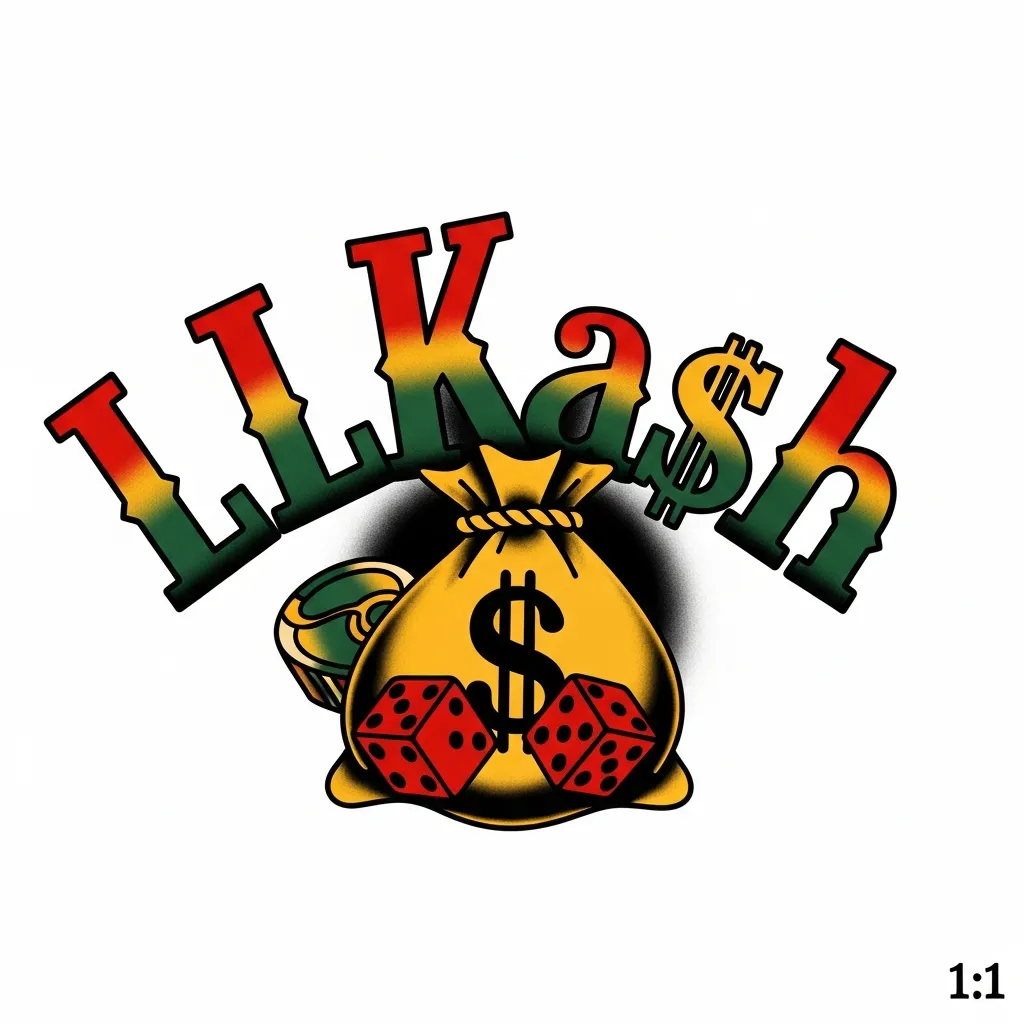 American Traditional LLKa$h Tattoo with Money Bag and Dice Design