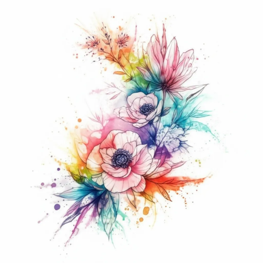 Watercolor Floral Wrap Tattoo for Top Half Arm with September, April, July & December Birth Flowers