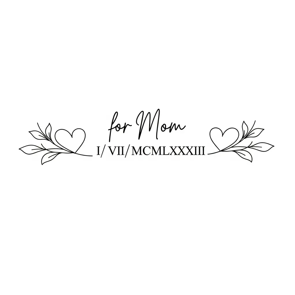 Minimalist Memorial Tattoo for Mom with Hearts and Roman Numeral Date