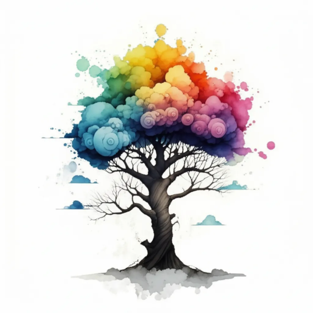 Watercolor Poison Tree Tattoo with Colorful Clouds