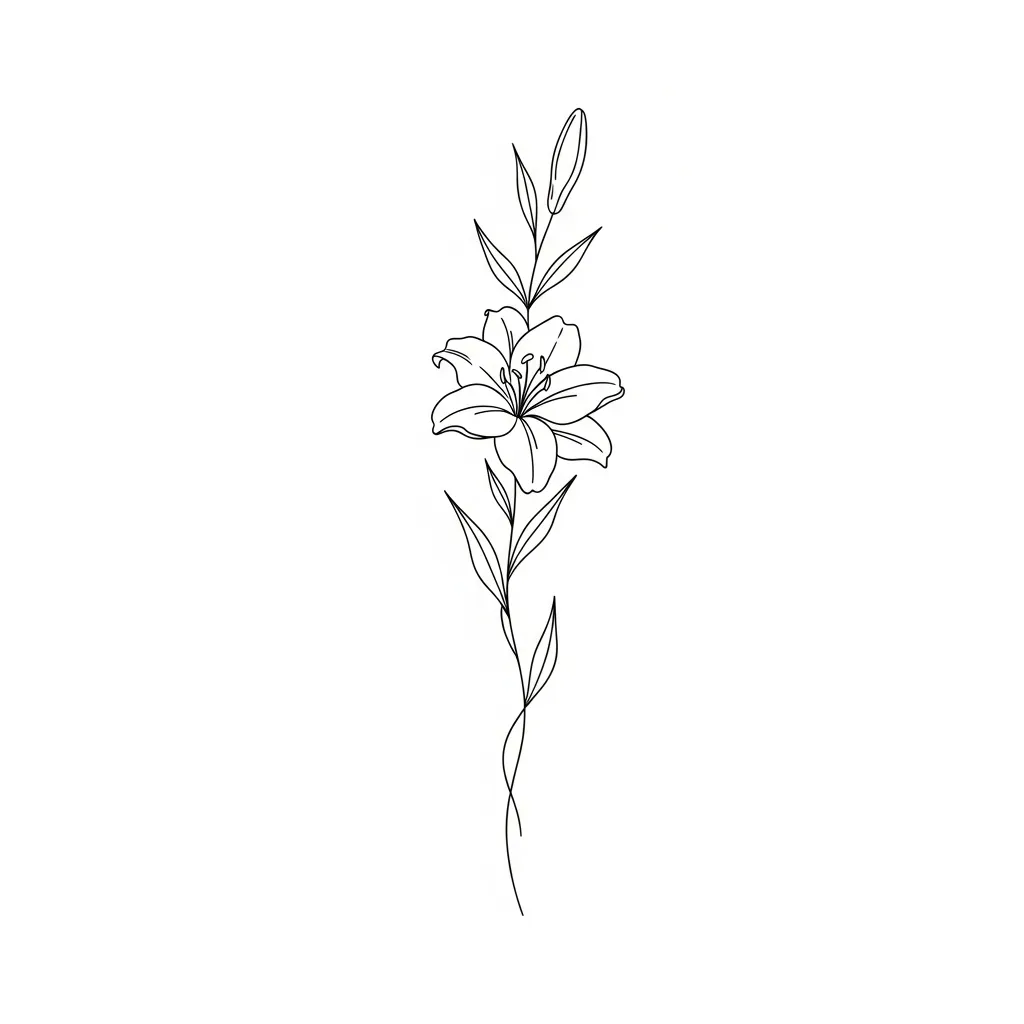 Minimalist Lily and Vine Line Art Tattoo Design