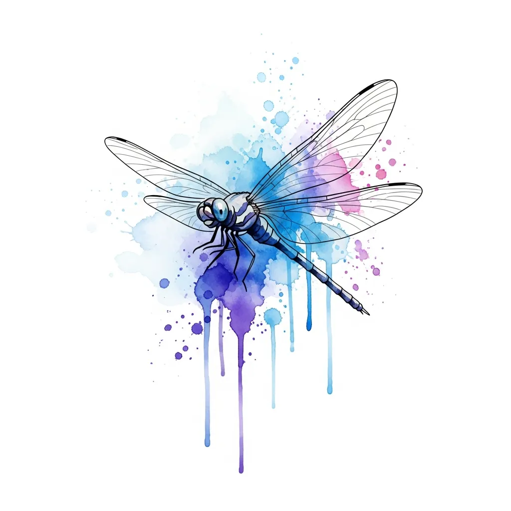 Watercolor Dragonfly Tattoo Design with Sky-Inspired Colors