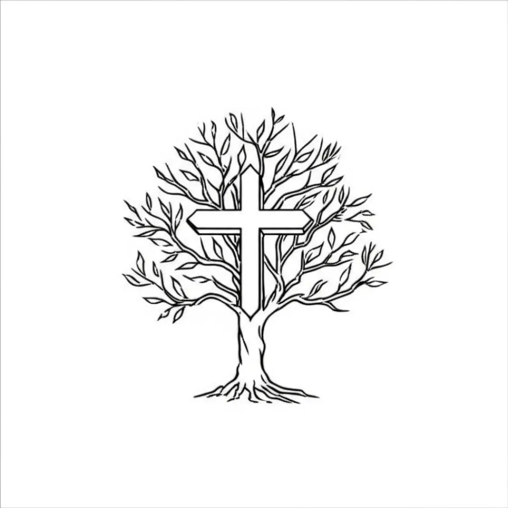 Minimalist Poison Tree with Cross Tattoo Design
