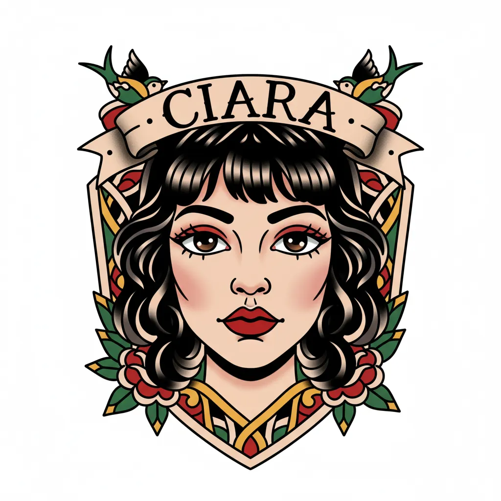 American Traditional Ciara Portrait Tattoo Design