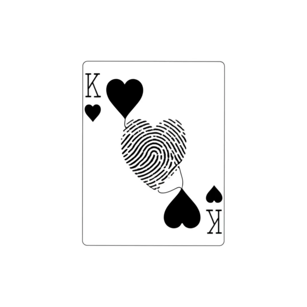 Minimalist King and Queen of Hearts Card Tattoo with Fingerprint Heart