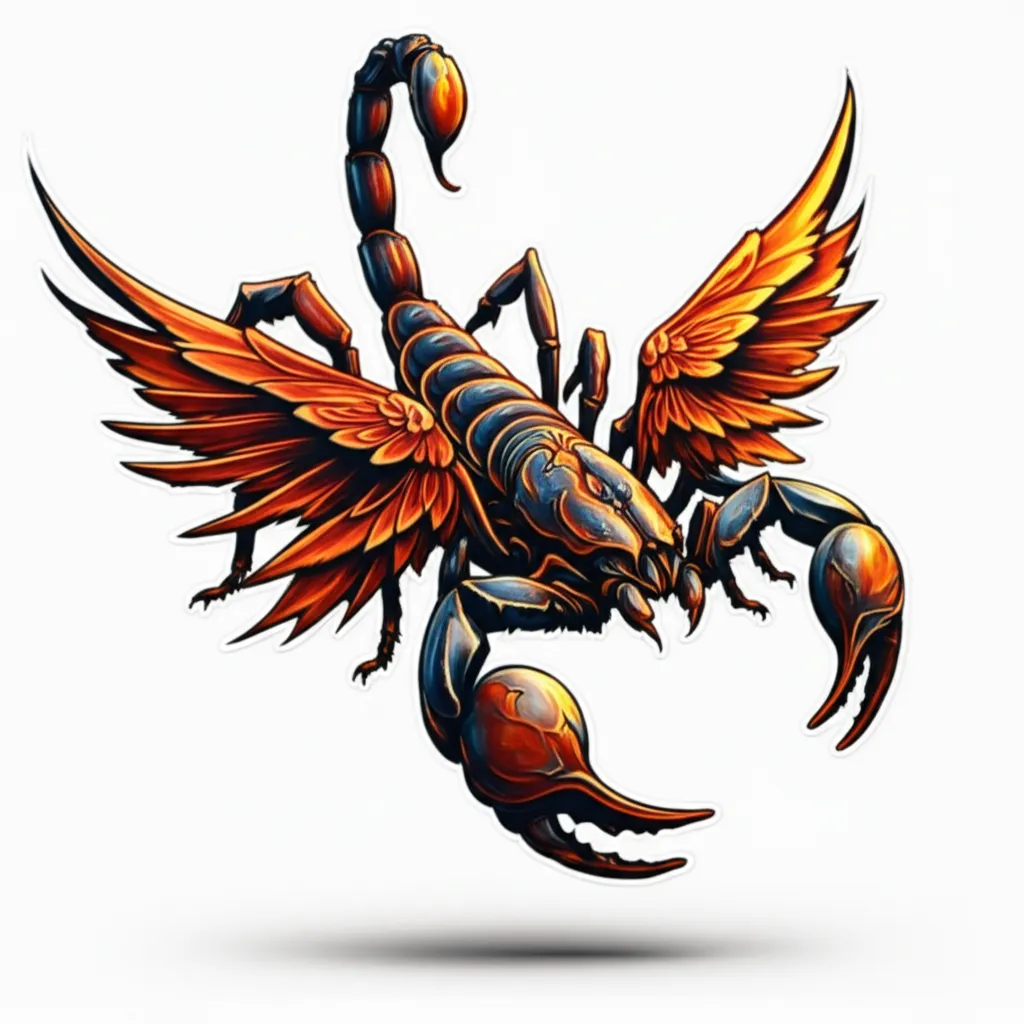 3D Phoenix Scorpion Tattoo Design with Fiery Wings