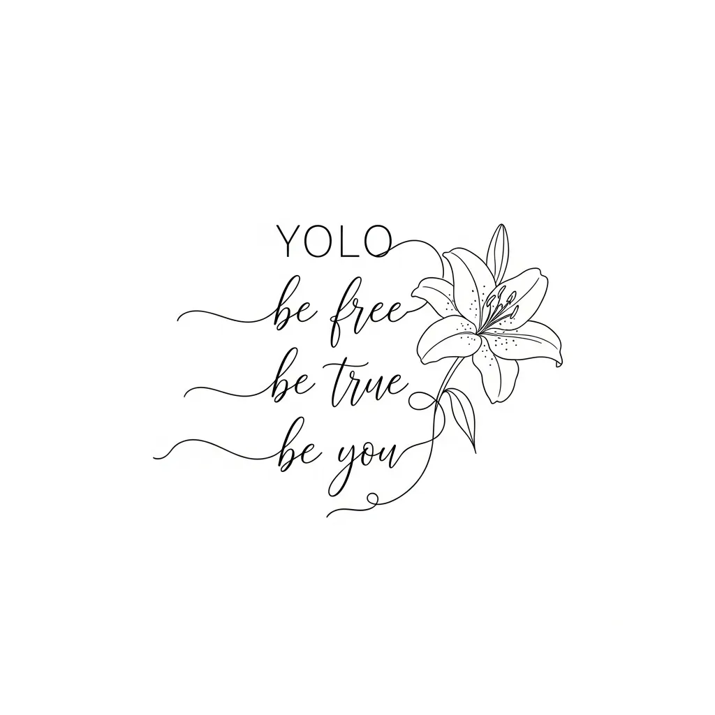 Minimalist YOLO Calligraphy Tattoo with Lily Flower Design