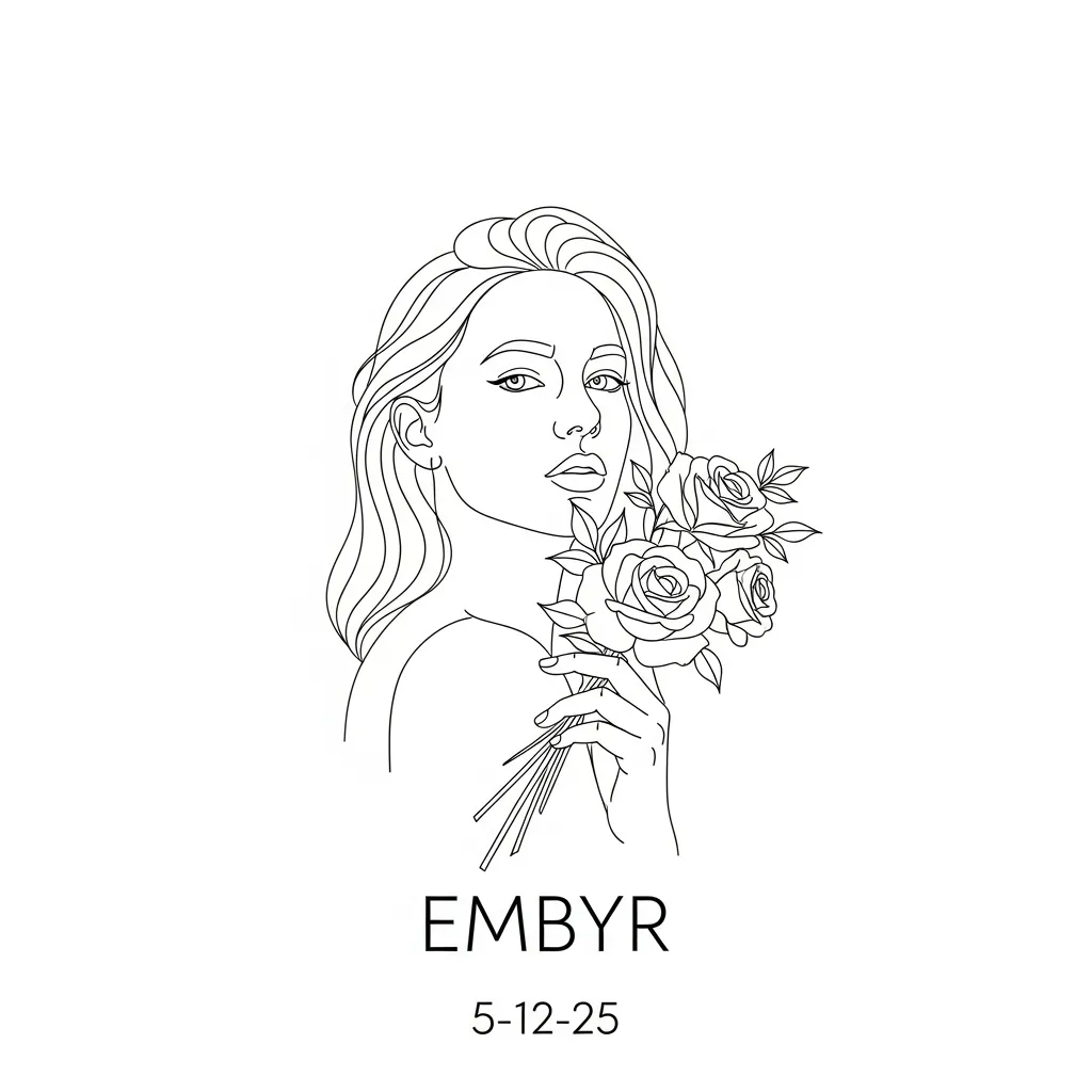 Minimalist Embyr Tattoo with Rose Flowers Design