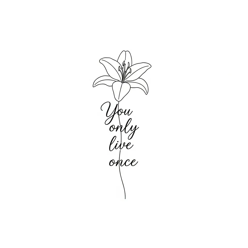Minimalist Lily Flower Tattoo with 'You Only Live Once' Text