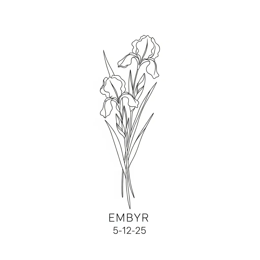 Minimalist Iris Flower Tattoo with Embyr and Date