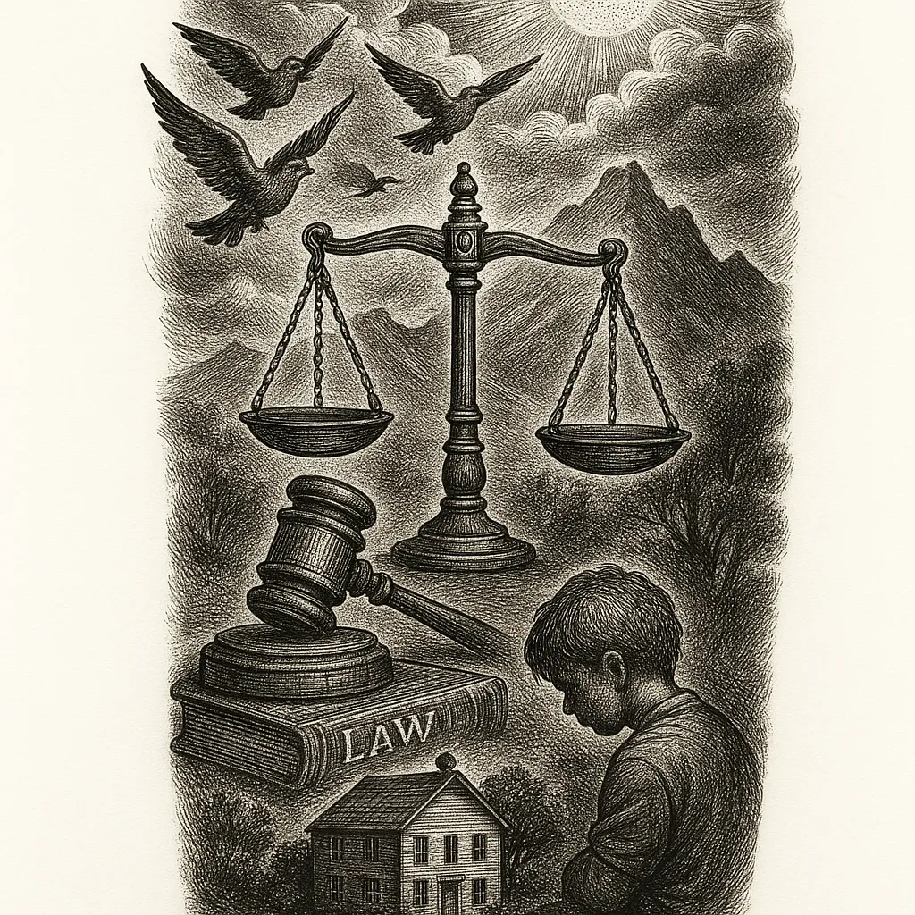 Illustrative Sleeve Tattoo Symbolizing Justice, Faith, and Overcoming Childhood Trauma