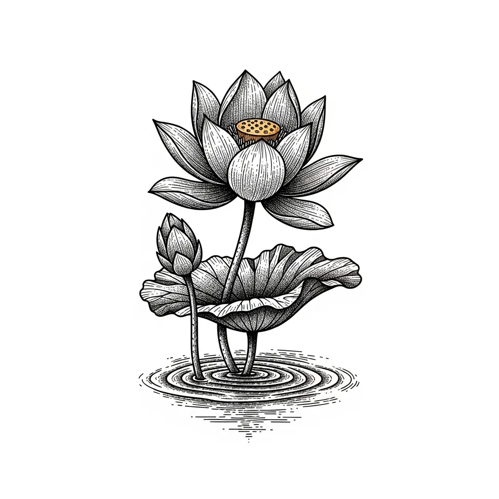 Manly Colorful Lotus Flower Tattoo Growing from Muddy Waters - Illustrative Style