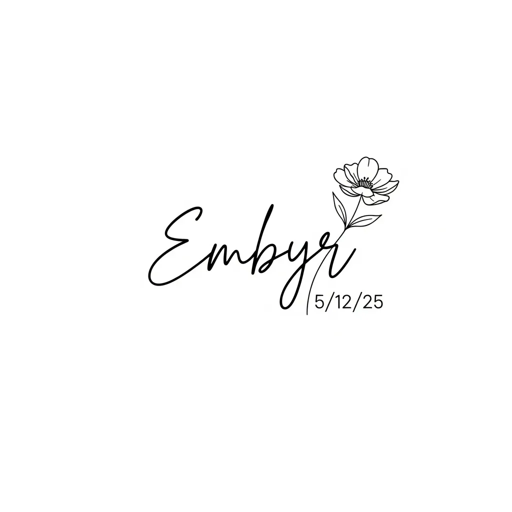 Embyr Minimalist Flower and Date Tattoo Design