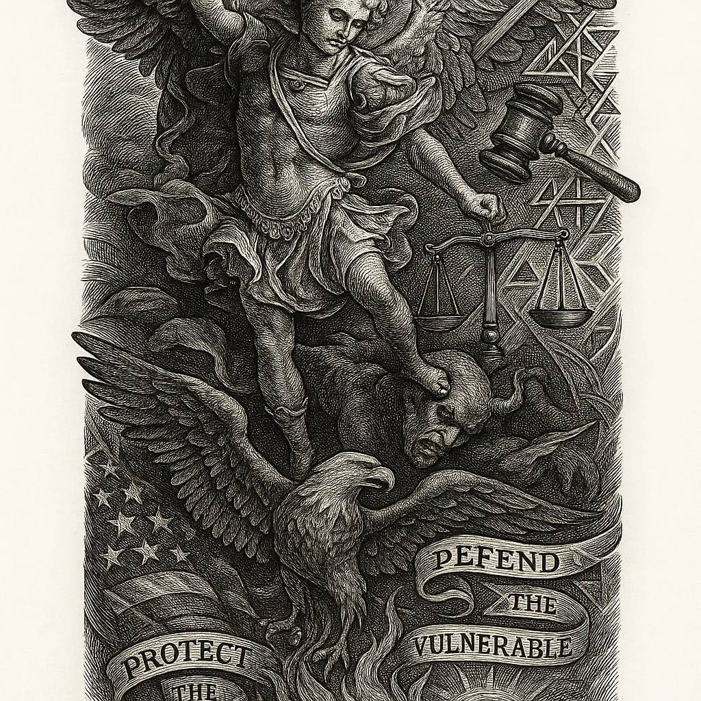 Saint Michael Full Sleeve Tattoo with Justice and Military Symbols