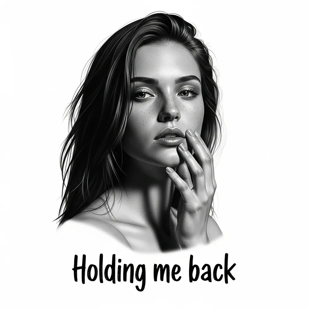 Realism Tattoo Idea Featuring a Reflective Portrait with 'Holding Me Back' Text