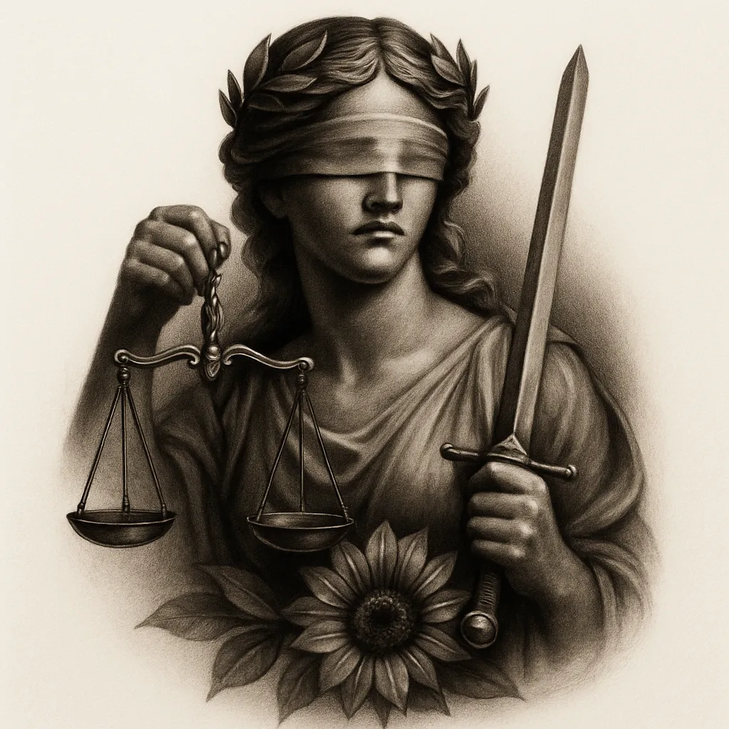 Realism Tattoo of Justice with Faith and Nature