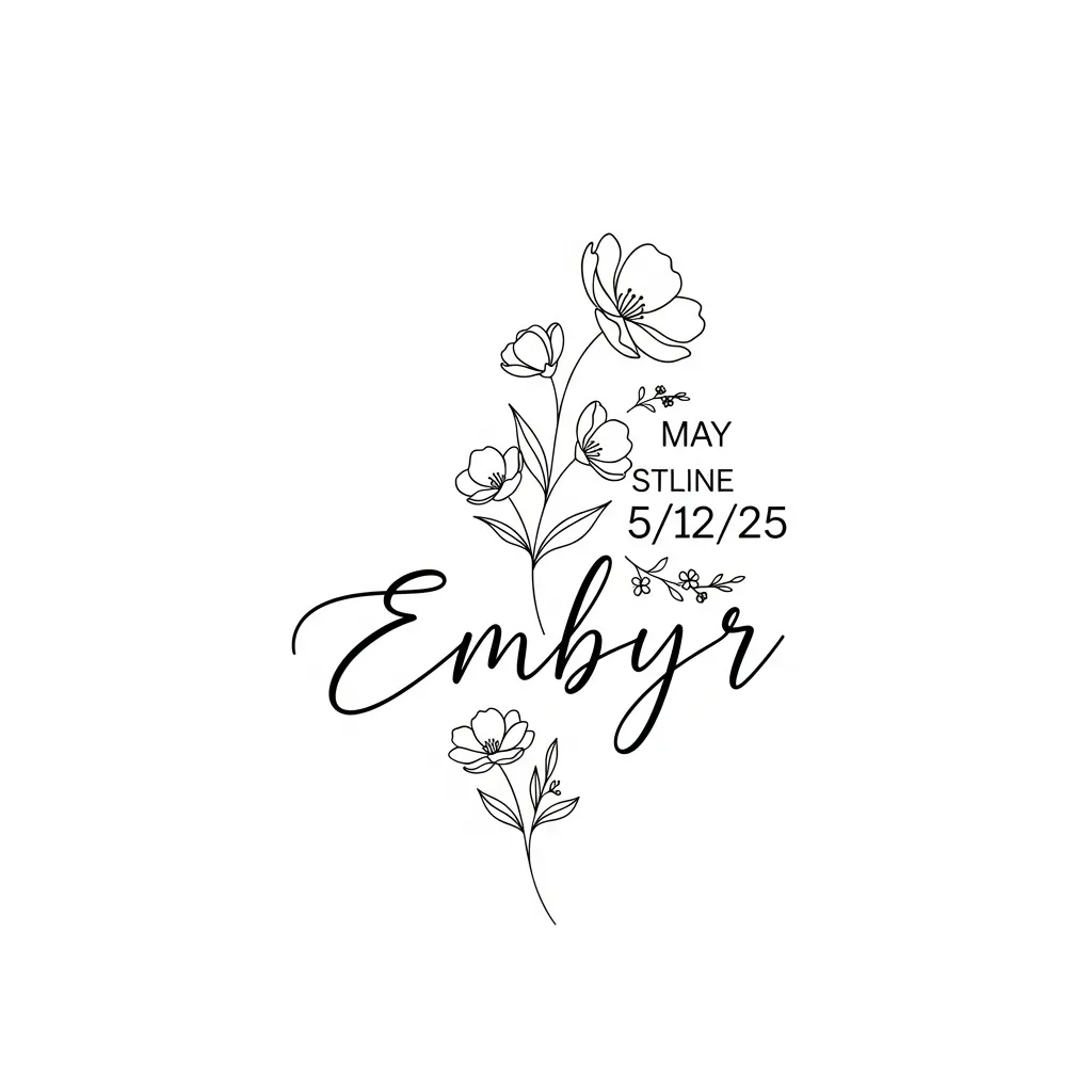 Embyr Minimalist May Birthday Flower Tattoo with Date and Floral Details