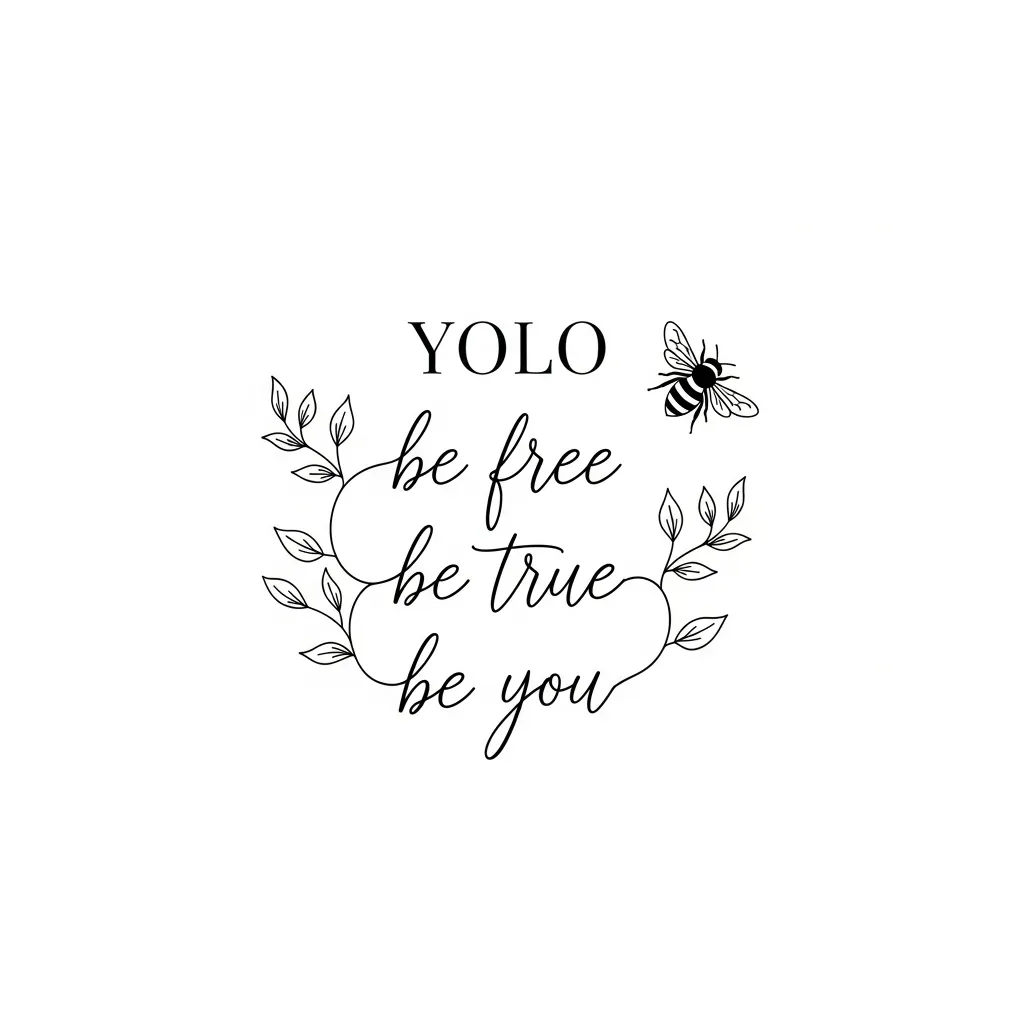 YOLO Be Free Be True Be You Minimalist Calligraphy Bee Tattoo